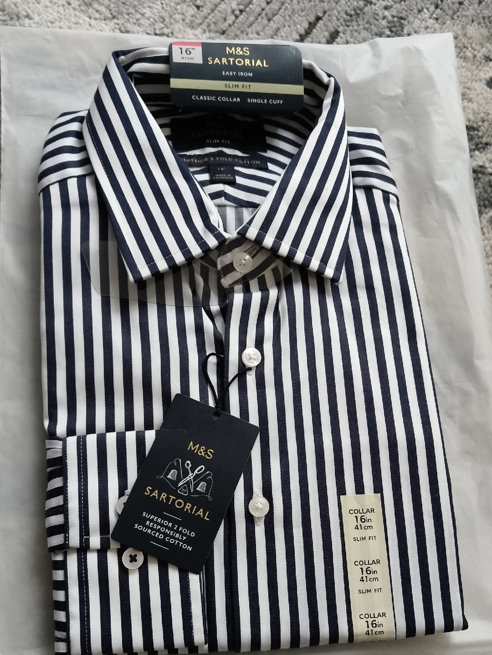 Men’s Navy & White Striped Dress Shirt